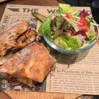 Pulled mushroom sandwich, subbed salad for fries. Delicious! at URBN Culture in Taipei