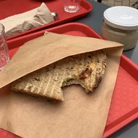 Tartine humus en Riz en lait d’amandes  at Les Casse Croute de Suzy in Angers
