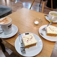 Chai tea latte, carrot cake and green tea at 3 Three's Coffee Lounge in Birmingham