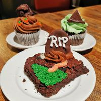 Brownie cupcake, mint chocolate cupcake, and chocolate brownie  at 3 Three's Coffee Lounge in Birmingham