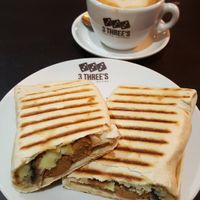 Panini and coffee at 3 Three's Coffee Lounge in Birmingham
