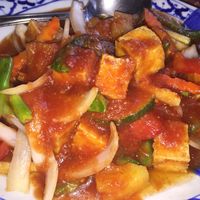 sweet and sour tofu with veggies, it was so awesome we came back a second time for this dish  at Nakorn Thai Cuisine in Brunswick