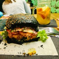 Black burger   at One Planet in Kyiv