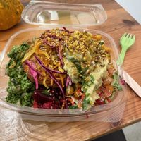 3 salad and a protein burgerr  at Loving Salads in Cork