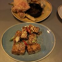 Veggie tempura and sticky tofu as sides  at Tampopo in Manchester