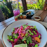 Noodle salad and cauliflour wings at Oburus Momus in Kas