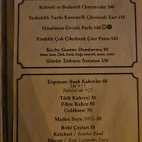 Drinks and deserts menu at Oburus Momus in Kas