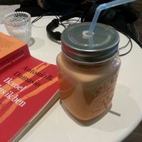 Lovely sweet potato juice! It was cold pressed and she added ginger and cinnamon. I didn't know you could cold press sweet potato yet, but this was delicous!! at Majesteit Taart in Amsterdam