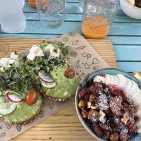 Avocado sandwich and acai bowl  at Green&Berry in Barcelona