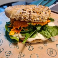 Vegan breakfast bagel at Green&Berry in Barcelona