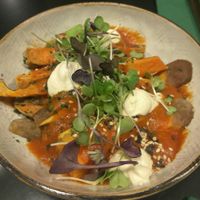 "Bravas" de boniato at Green&Berry in Barcelona