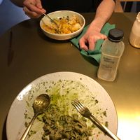 Coconut curry, spice milk, and kale pesto pasta. Sorry that food is half eaten, forgot to take a picture sooner.  at Green&Berry in Barcelona