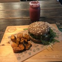 Vegan shitake burguer with sweet potato at Green&Berry in Barcelona