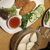 Vegan bao buns with vegan fish  at Ping Pong Dim Sum in South East London