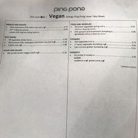 vegan menu at Ping Pong Dim Sum in South East London