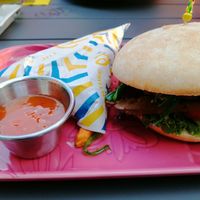Bangkok vegan Burger with seitan at Die Röhre in Unterach Am Attersee