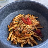 Minced vegan meat pasta  at Yard of Taste in Zakynthos