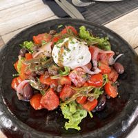 Amazing Greek salad with vegan “feta” cream  at Yard of Taste in Zakynthos
