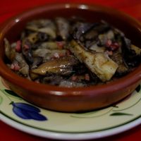 wild mushrooms fried in white wine at Green Iguana Bar in Malaga