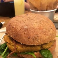 homemade chickpea burger with onion and spinach  at Star Pub in Sorrento
