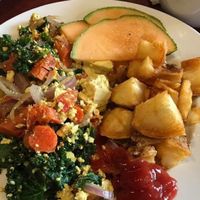 Seasonal veg tofu scramble. Almond milk cappuccino. at Locavore Bistro in Boise