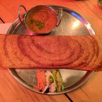 Orange dosa - with a delicious sweet potato filling at Dosa Bar in Tel Aviv