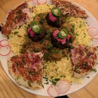 Ganesh thali - a rice dish baked mushroom fritters  at Dosa Bar in Tel Aviv