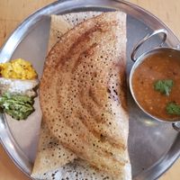 The dosa plate - beautiful presentation at Dosa Bar in Tel Aviv
