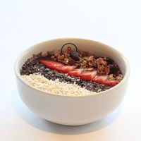 Delicious acai bowl, is almost vegan, just the granola isn't because of the honey.  at Basico Food & Juice in Mexico City