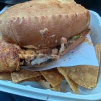 Fried chicken torta at Taqueria La Venganza in Oakland