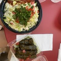 Vegan burrito bowl and stuffed grape leaves  at HANDHELDZ in Bethlehem