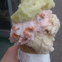 peanut butter/ yoghurt with muesli/ melon-cucumber-appple at Vegestacja in Warsaw