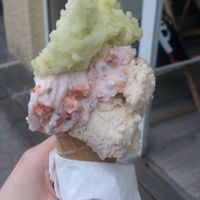 Peanut butter/ yoghurt with muesli/ melon-cucumber-apple at Vegestacja in Warsaw