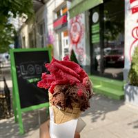 Cherry and chocolate in a cone  at Vegestacja in Warsaw