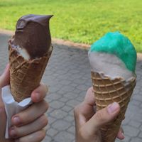 left: "milk" chocolate and cream; right: aloe vera and hazelnut at Vegestacja in Warsaw