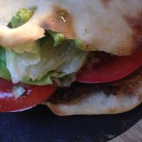 Vegan bread and lentil burger at Amerindia in Puerto Natales
