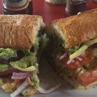 Chickpea burger sandwich  at Amerindia in Puerto Natales