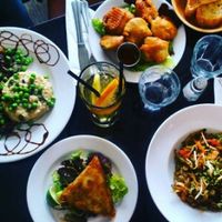 risotto,  stir fried veggies,  samosa, savoury donuts at Janine Loves Sunday in Paris