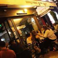 Sitting outside in the terrace Saturday night. Full of vegan hipsters   at Janine Loves Sunday in Paris