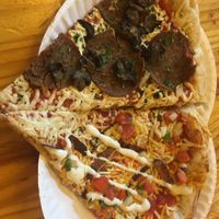 Vegan Pepperoni & Mushroom/ Vegan Taco with Tofu at Ian's Pizza in Madison