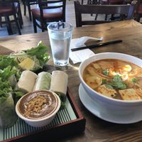 Spring rolls and spicy noodle soup (not too spicy)  at Green Lotus - Vietnam Town in San Jose
