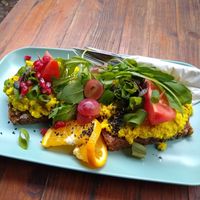 Scrambled tofu on toast at Cafe Neue Liebe in Berlin