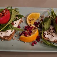 Bread and vegan feta at Cafe Neue Liebe in Berlin