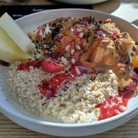Amazingly delicious overnight oats with peanut butter topping at Cafe Neue Liebe in Berlin