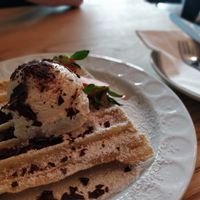 Waffel with icecream at Cafe Neue Liebe in Berlin