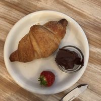 fresh croissant with homemade Nutella  at Cafe Neue Liebe in Berlin