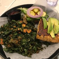  tempeh burger and kale chips (gross parmesan)  at Anna's House - Plainfield in Grand Rapids
