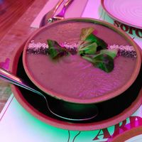 Potato-lentil soup at Sanissimo - Opera in Madrid