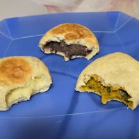 Potato, red bean, and pumpkin filling, respectively. at Irohado in Nagano