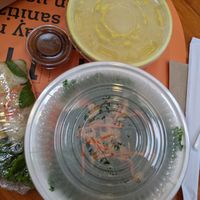 The Golden Temple Soup's broth and veg-tofu mixture are presented in separate bowls. at Chau VeggiExpress - Granville Island Stall in Vancouver